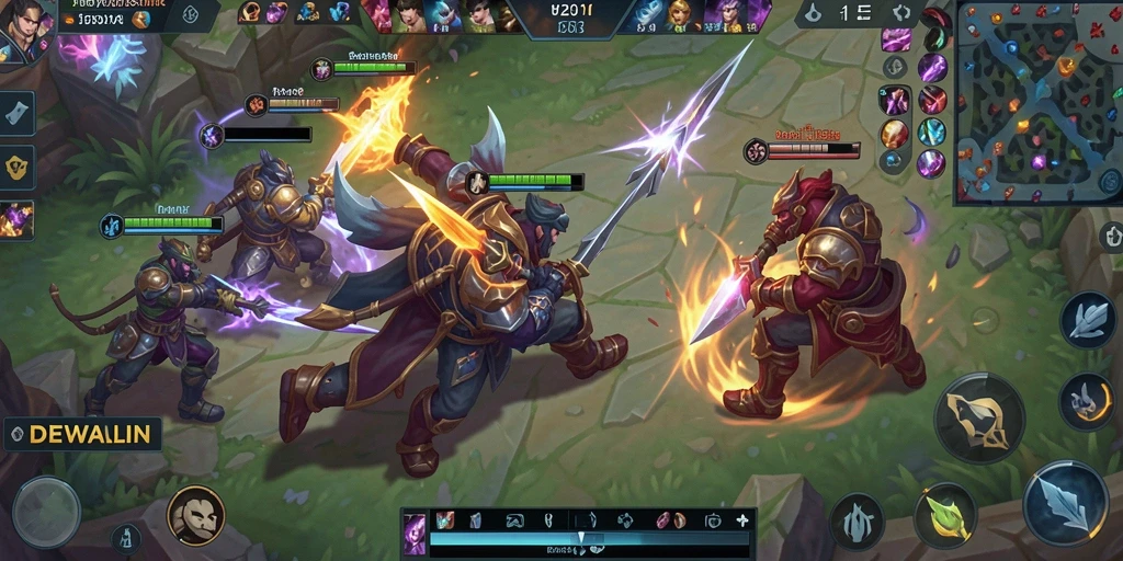 Tampilan epic dari gameplay DEWALIN dalam pertarungan MOBA.