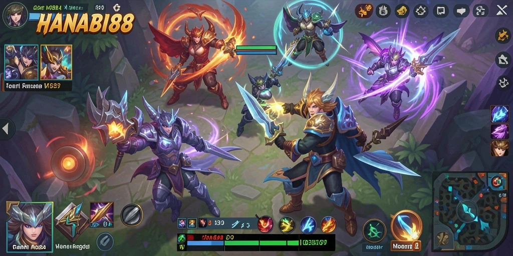 Screenshot gameplay mengesankan dalam pertempuran MOBA.