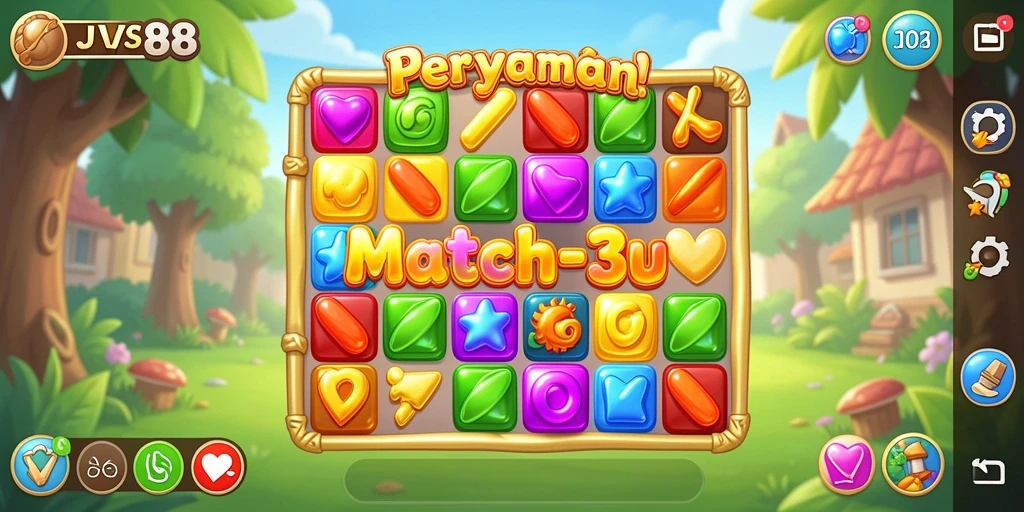 Gameplay seru JVS88 dengan level-level tantangan berbasis Match-3.