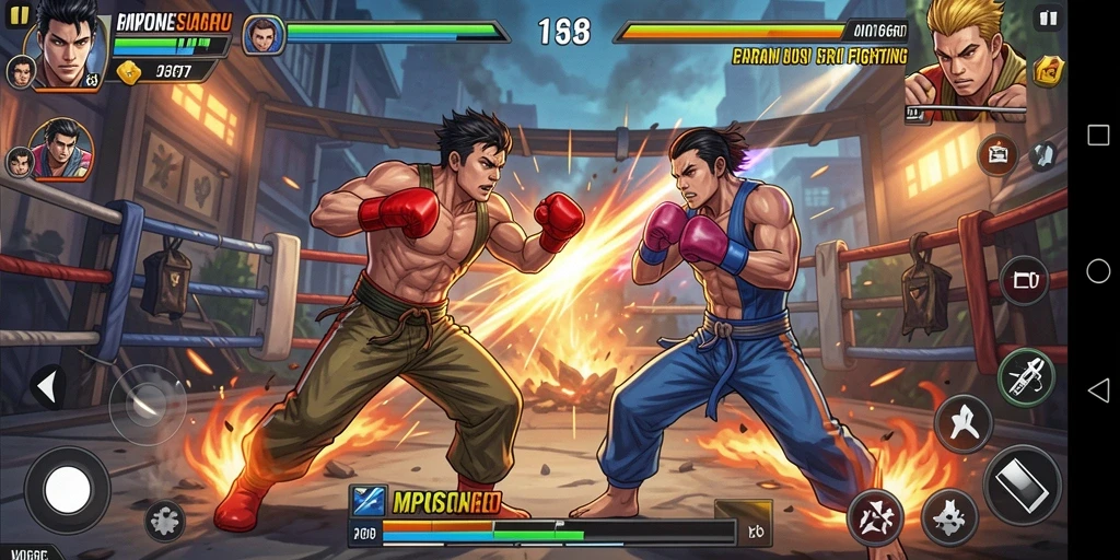 Screenshot gameplay MPO666 yang menunjukkan karakter bertarung di arena.